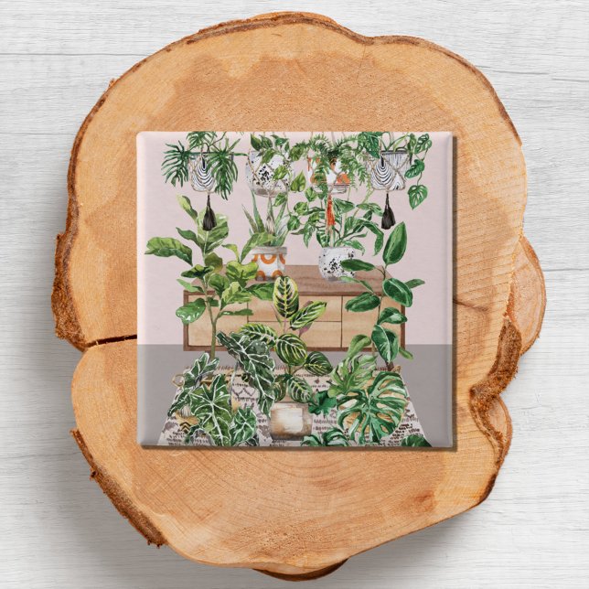 Watercolor Tropical Houseplants 15 Cm Square Badge (Close up)