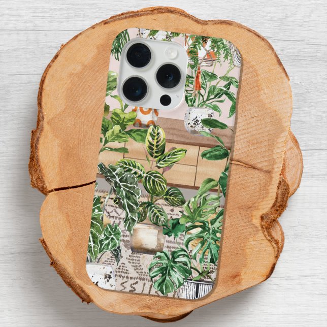 Watercolor Tropical Houseplants iPhone Case (Close up)