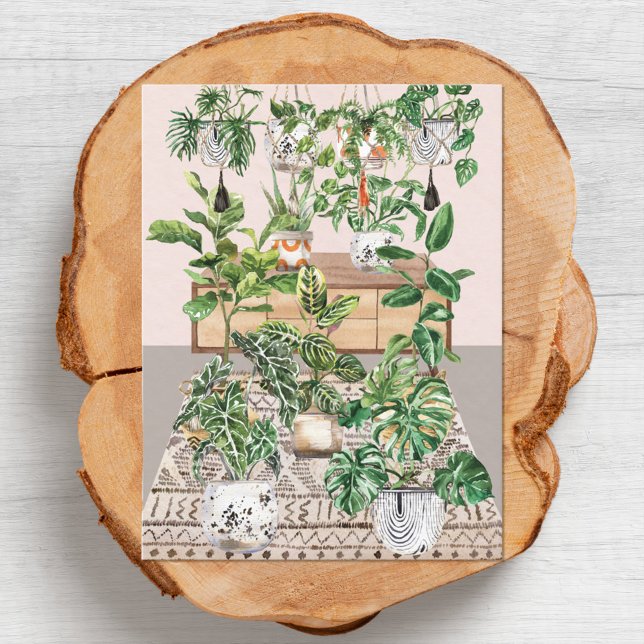 Watercolor Tropical Houseplants Postcard (Close up)