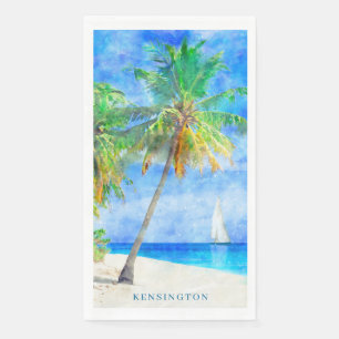 Watercolor Tropical Island Beach Palm Tree Napkin
