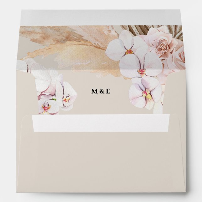 Watercolor tropical leaf orchid pampas grass envelope (Back (Bottom))
