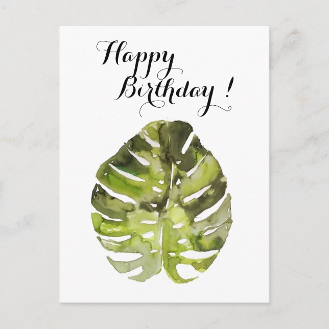 Watercolor Tropical Leaf Painting Postcard (Front)