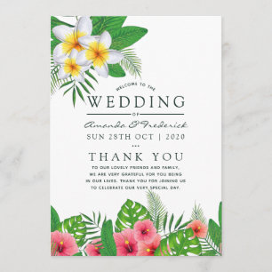 Watercolor Tropical Leaves Beach Wedding Programme