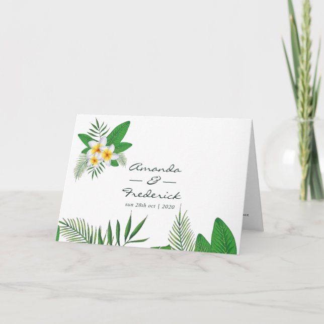Watercolor Tropical Leaves Beach Wedding Programme (Front)