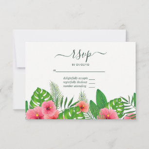 Watercolor Tropical Leaves Beach Wedding RSVP