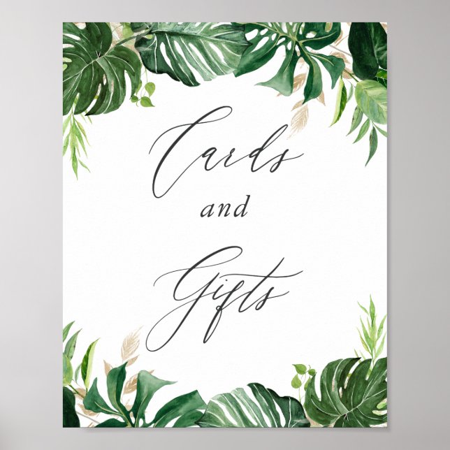 Watercolor Tropical Leaves Cards and Gifts Sign (Front)