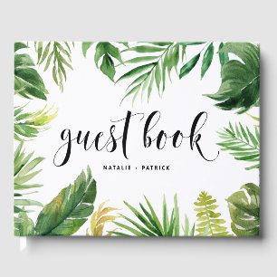 Watercolor Tropical Leaves Frame Wedding Guest Book