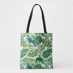 Watercolor Tropical Leaves Green Stylish Tote Bag