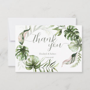 Watercolor Tropical Leaves Greenery Thank You Card