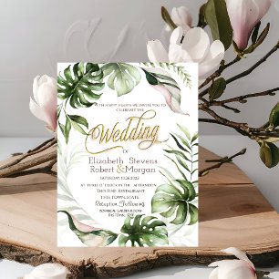 Watercolor Tropical Leaves Greenery Wedding  Invitation