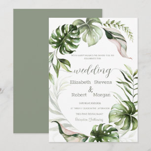 Watercolor Tropical Leaves Greenery  Wedding Invitation