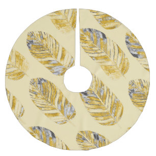 Watercolor Tropical Leaves Modern Pattern Brushed Polyester Tree Skirt