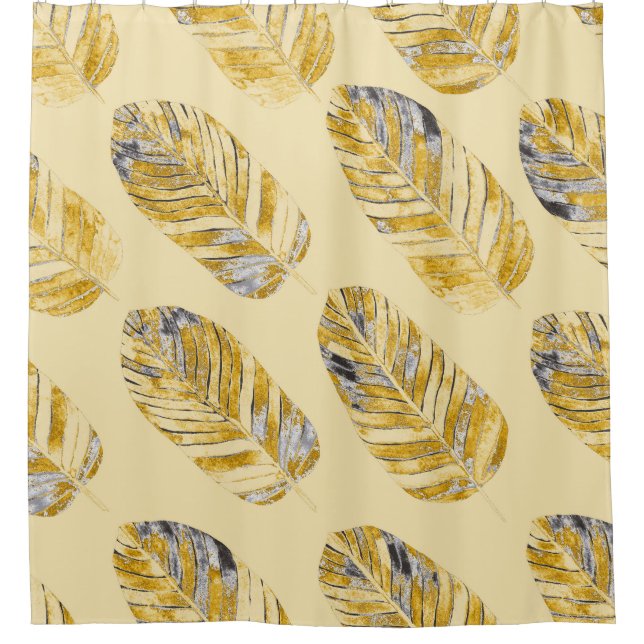 Watercolor Tropical Leaves Modern Pattern Shower Curtain (Front)