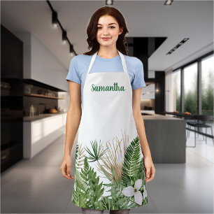 Watercolor Tropical Leaves Monogram  Apron