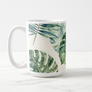 Watercolor Tropical Leaves Monstera Palm Pattern Coffee Mug
