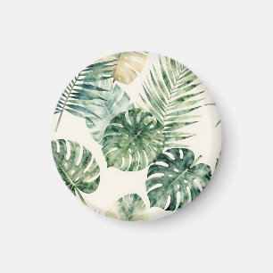 Watercolor Tropical Leaves Monstera Palm Pattern Magnet