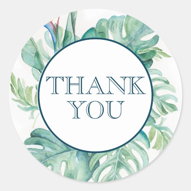 Watercolor Tropical Leaves Party Favour Sticker (Front)