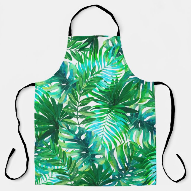 Watercolor tropical leaves pattern apron (Front)