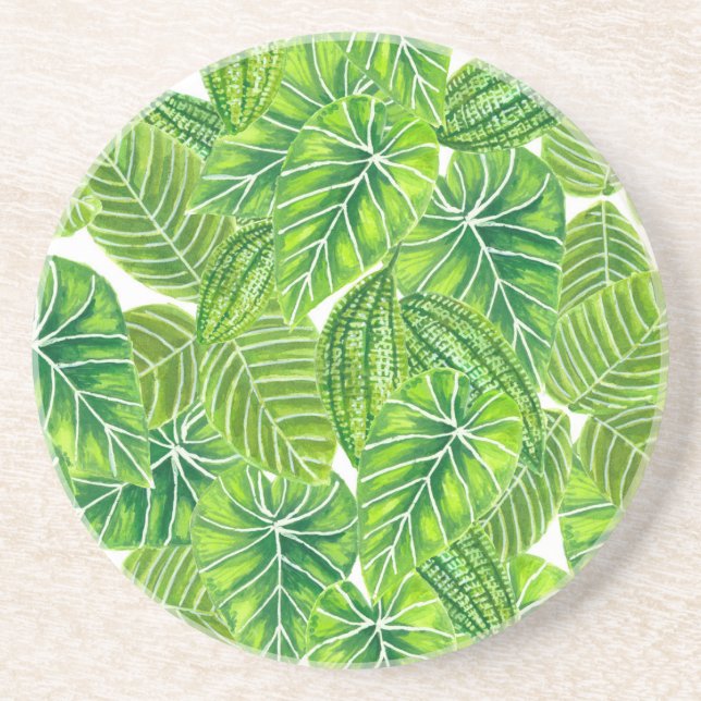 Watercolor tropical leaves pattern design coaster (Front)