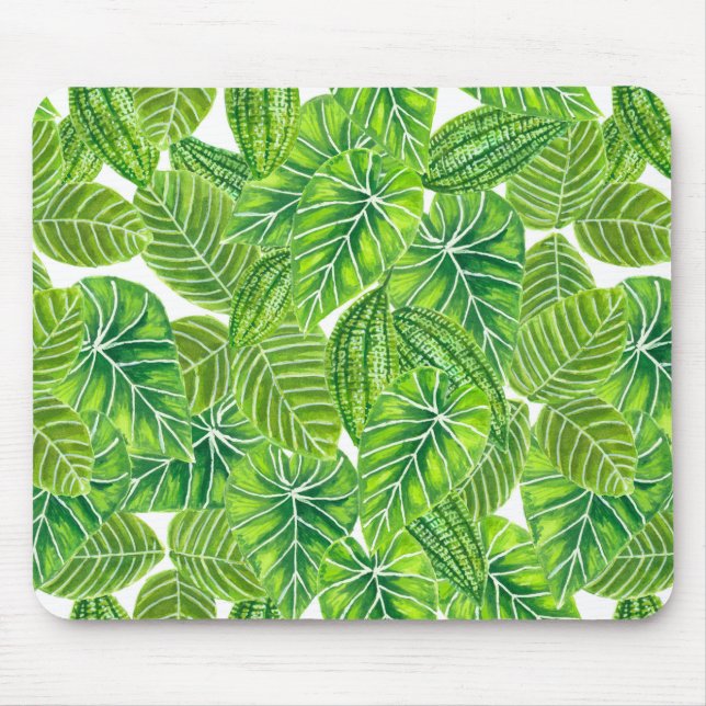 Watercolor tropical leaves pattern design mouse pad (Front)