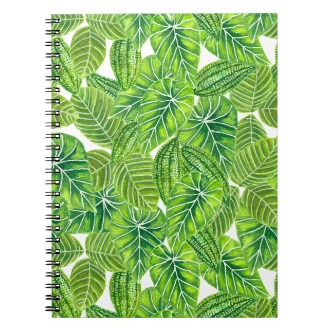 Watercolor tropical leaves pattern design notebook (Front)