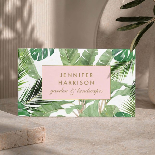 Watercolor Tropical Leaves Pattern Designer Business Card (Creator Uploaded)