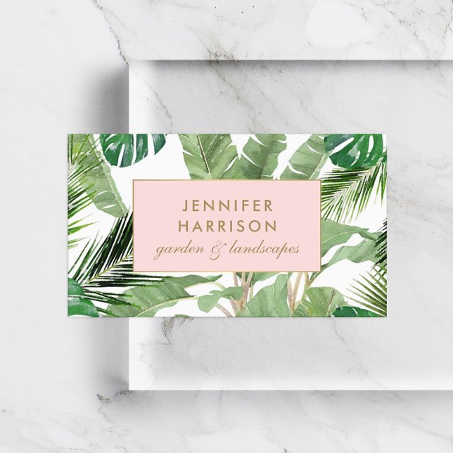 Watercolor Tropical Leaves Pattern Designer Business Card (Creator Uploaded)