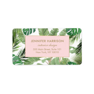Watercolor Tropical Leaves Pattern Label