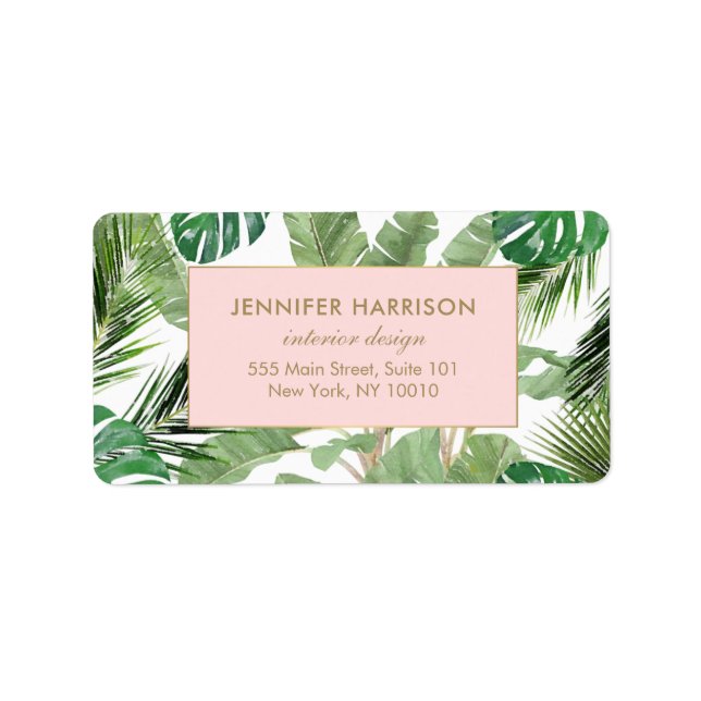 Watercolor Tropical Leaves Pattern Label (Front)