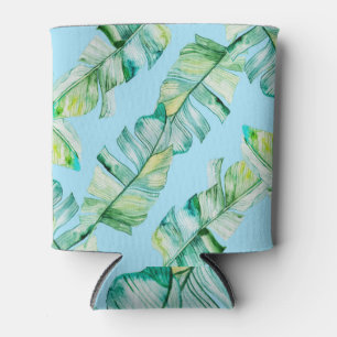 Watercolor tropical leaves, seamless illustration. can cooler