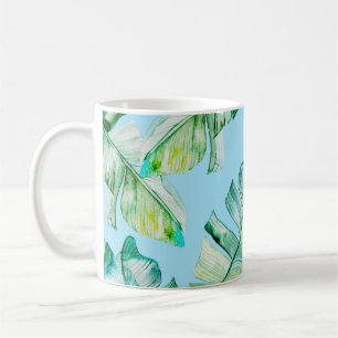 Watercolor tropical leaves, seamless illustration. coffee mug