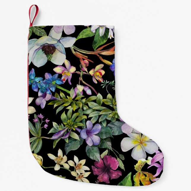 Watercolor Tropical Leaves: Seamless Pattern Small Christmas Stocking (Front)