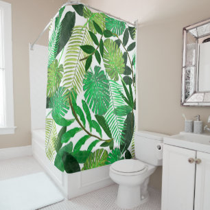 Watercolor tropical leaves shower curtain