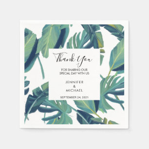 Watercolor tropical leaves Thank you wedding Napkin