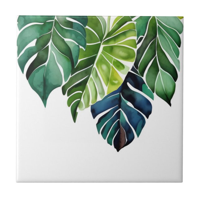 Watercolor Tropical Leaves Tile (Front)