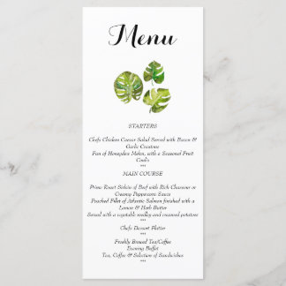 Watercolor Tropical Leaves wedding  Menu