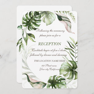Watercolor Tropical Leaves Wedding Reception  Invitation