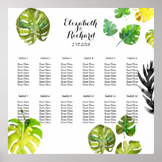 Watercolor Tropical Leaves wedding Seating Chart