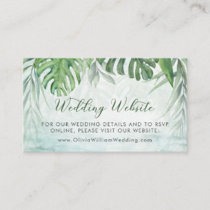 Watercolor Tropical Leaves Wedding Website Enclosure Card