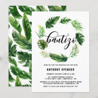 Watercolor Tropical Leaves Wreath Bautizo