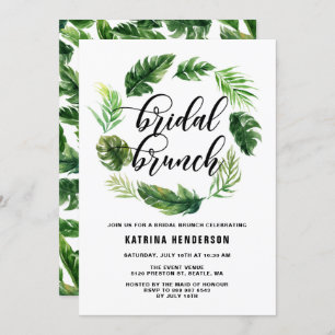 Watercolor Tropical Leaves Wreath Bridal Brunch Invitation