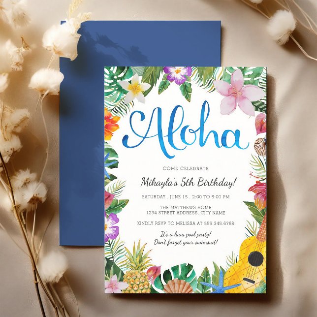 Watercolor Tropical Luau Birthday Invitation (Creator Uploaded)
