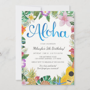 Watercolor Tropical Luau Birthday Invitation