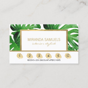 Watercolor Tropical Monstera Leaves Loyalty Card