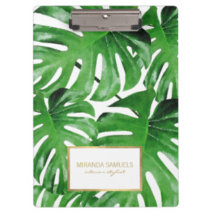 Watercolor Tropical Monstera Leaves Pattern Clipboard