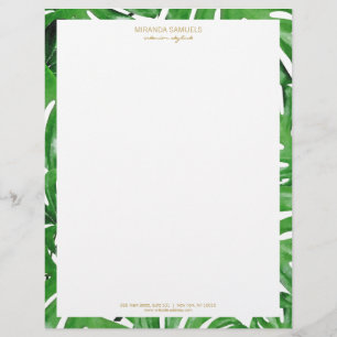 Watercolor Tropical Monstera Leaves Pattern Custom Letterhead