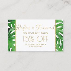 Watercolor Tropical Monstera Leaves Referral Card