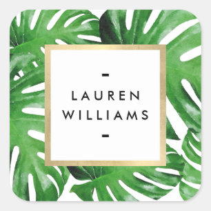 Watercolor Tropical Monstera Leaves Square Sticker