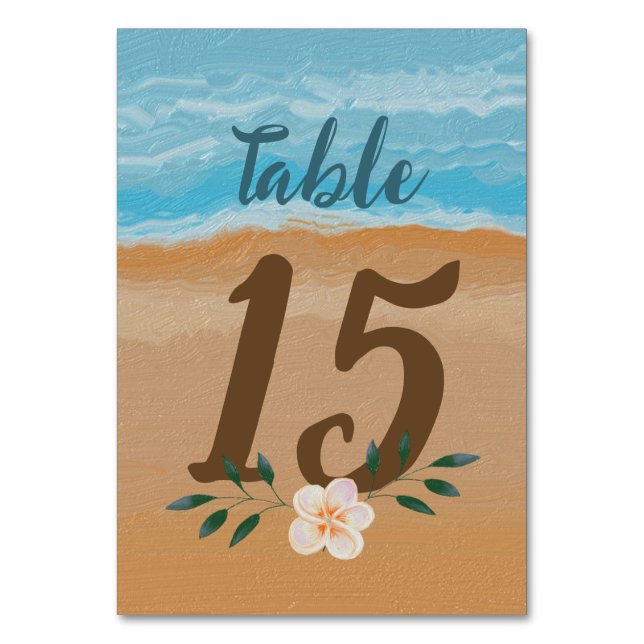 Watercolor Tropical Ocean Beach Wedding  Table Number (Front)