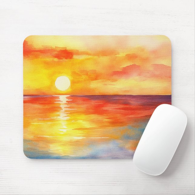 Watercolor Tropical Ocean Sunset  Mouse Pad (With Mouse)